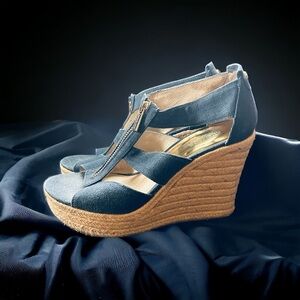 MICHAEL KORS Jean and Tan Wedge Sandals